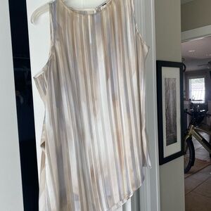 White House Black Market Dressy Shell. Burn out sheen design in neutral colors.